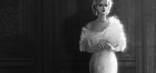 Девушка в вечернем платье, грустная, черно-белое фото